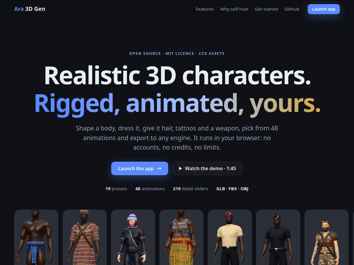 Landing-page snapshot of ara3dgen.com