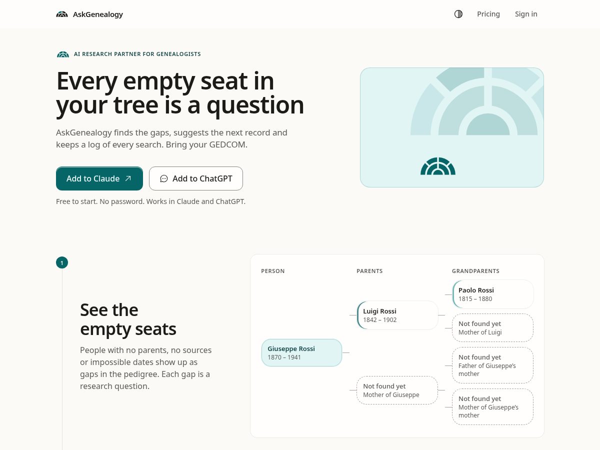Landing-page snapshot of askgenealogy.com
