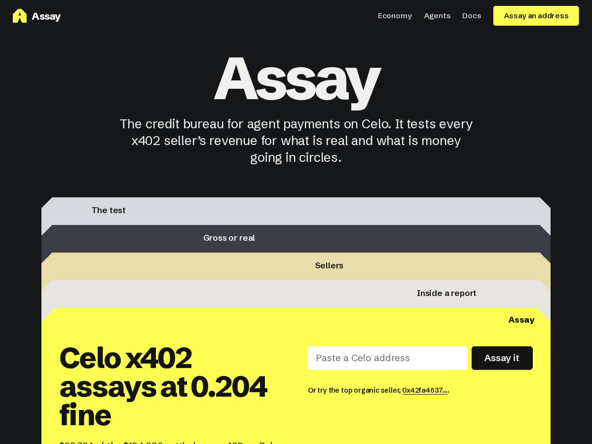 Landing-page snapshot of assayscore.xyz