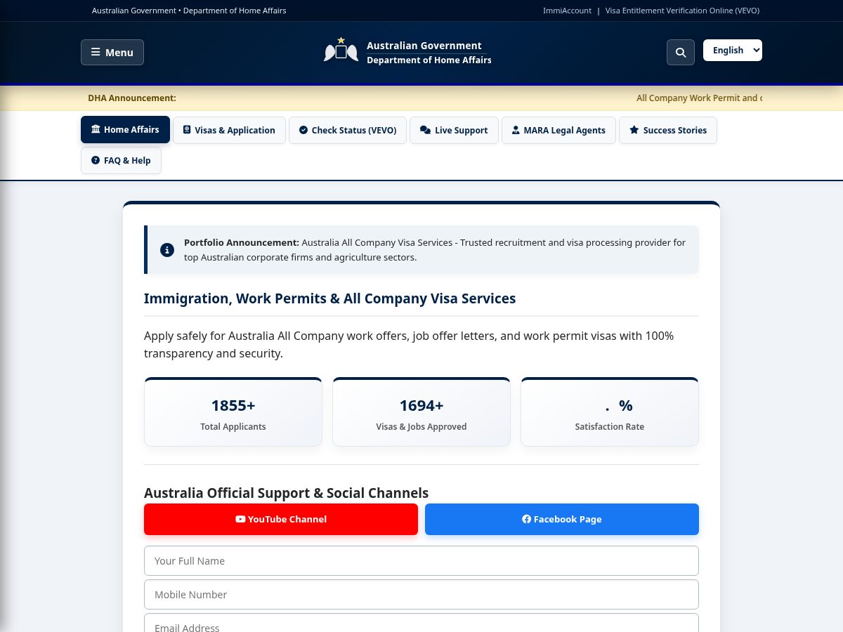 Landing-page snapshot of ausvisaservice.com