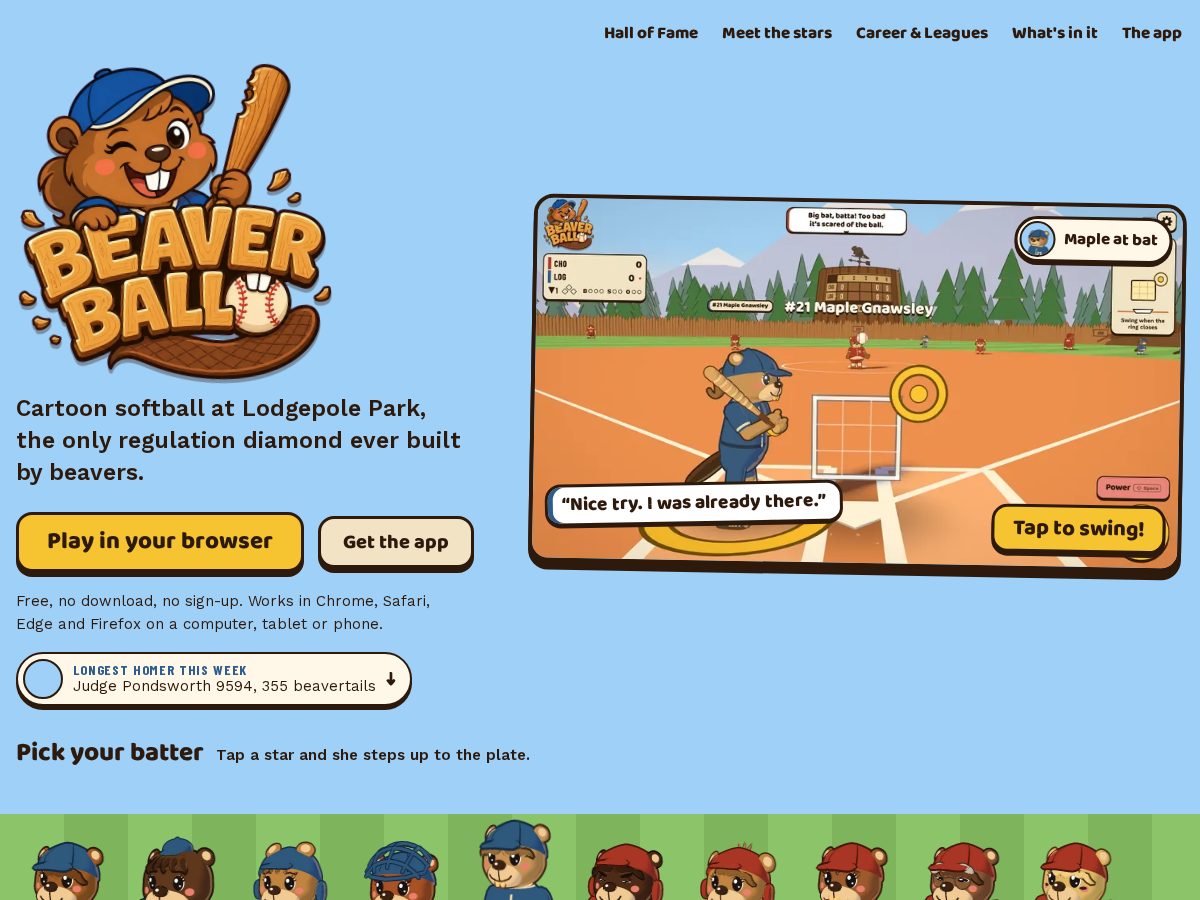 Landing-page snapshot of beaverballgame.com