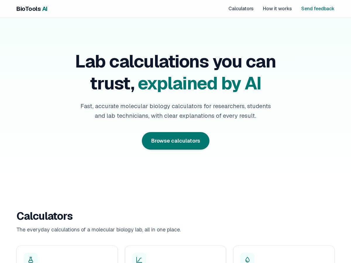 Landing-page snapshot of biotoolsai.com