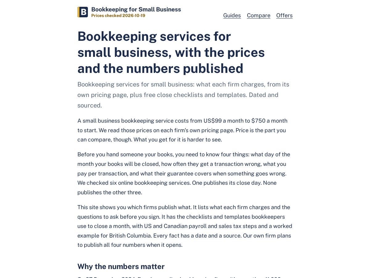 Landing-page snapshot of bookkeepingforsmallbusiness.com