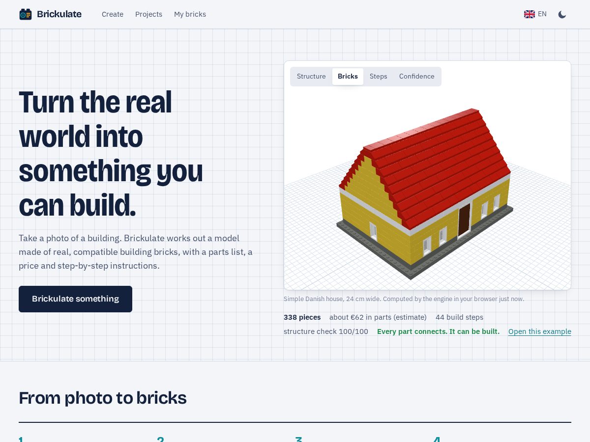 Landing-page snapshot of brickulate.com