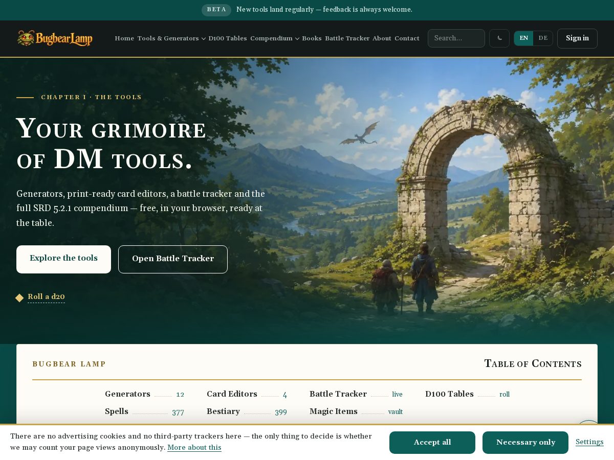Landing-page snapshot of bugbearlamp.com
