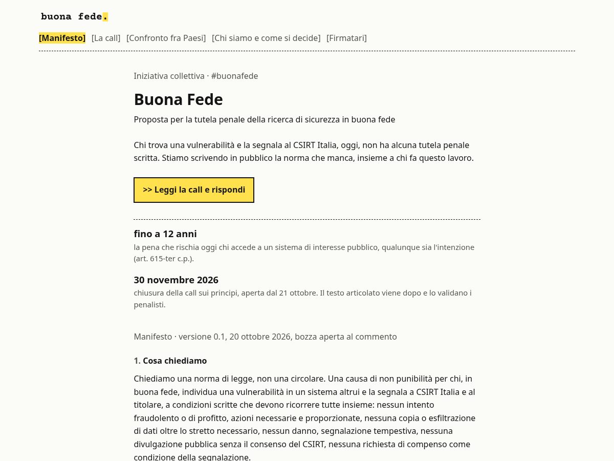 Landing-page snapshot of buonafede.org