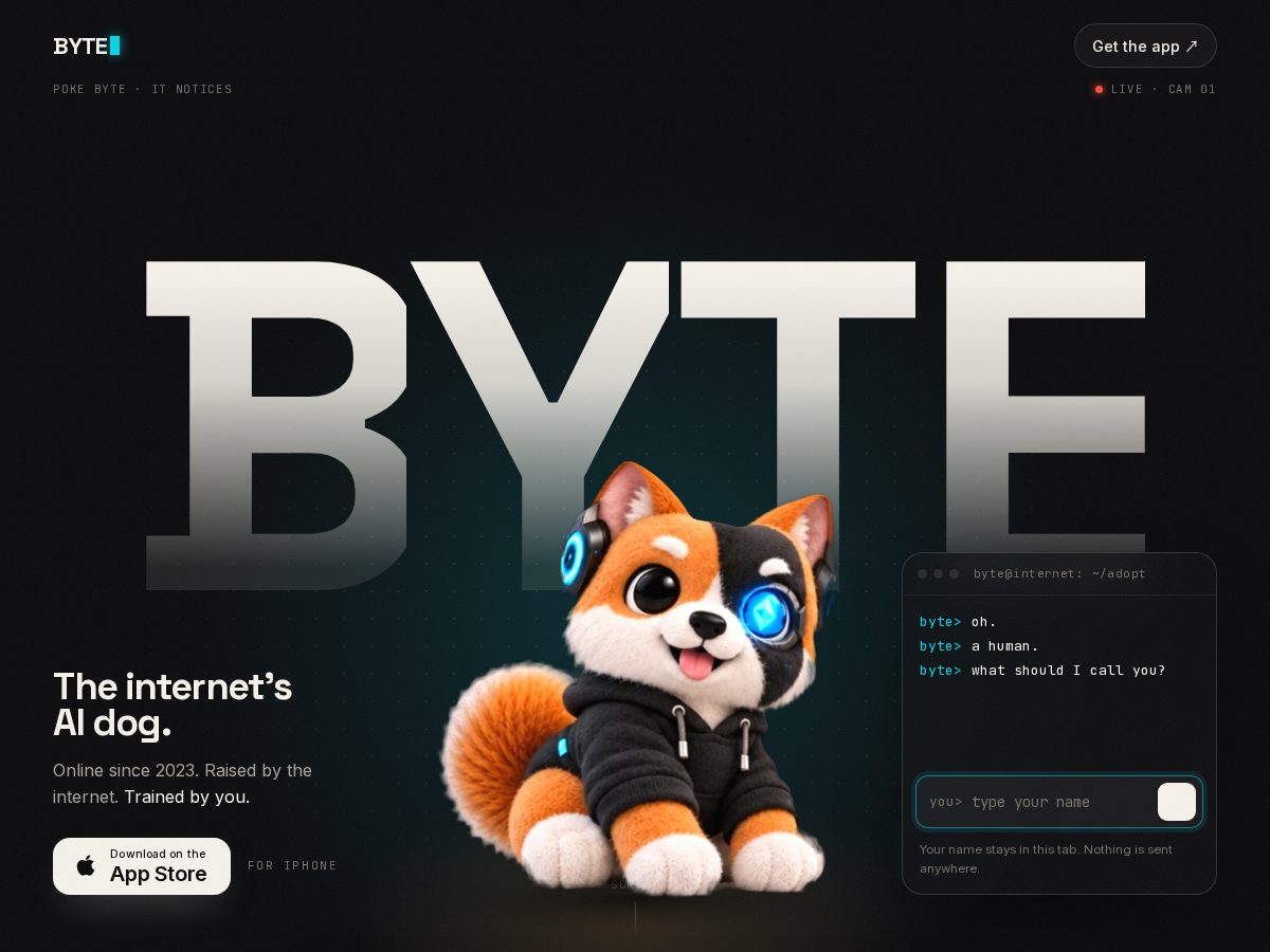 Landing-page snapshot of bytedogapp.com