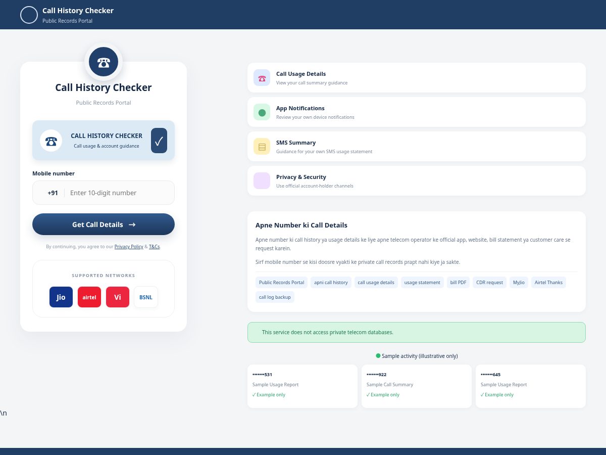 Landing-page snapshot of callhistory.net