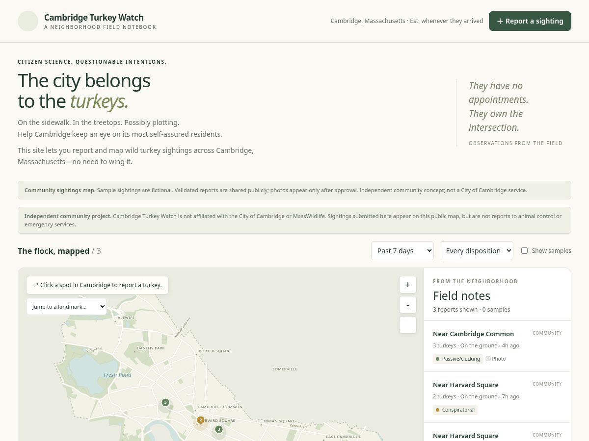 Landing-page snapshot of cambridgeturkeywatch.org