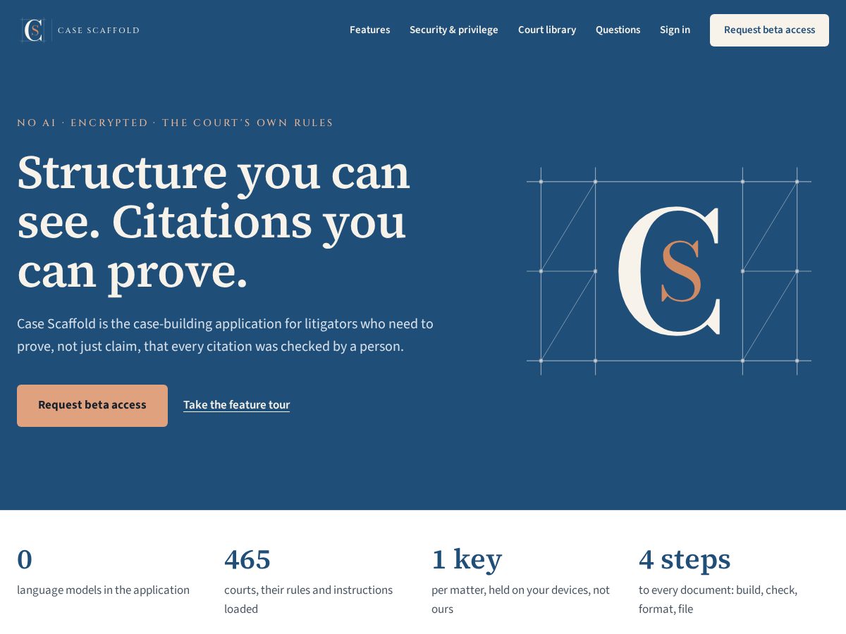 Landing-page snapshot of casescaffold.com