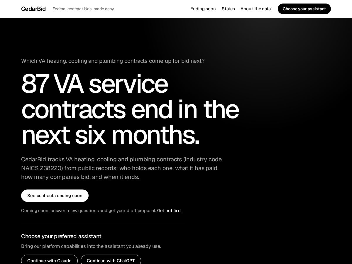 Landing-page snapshot of cedarbid.com