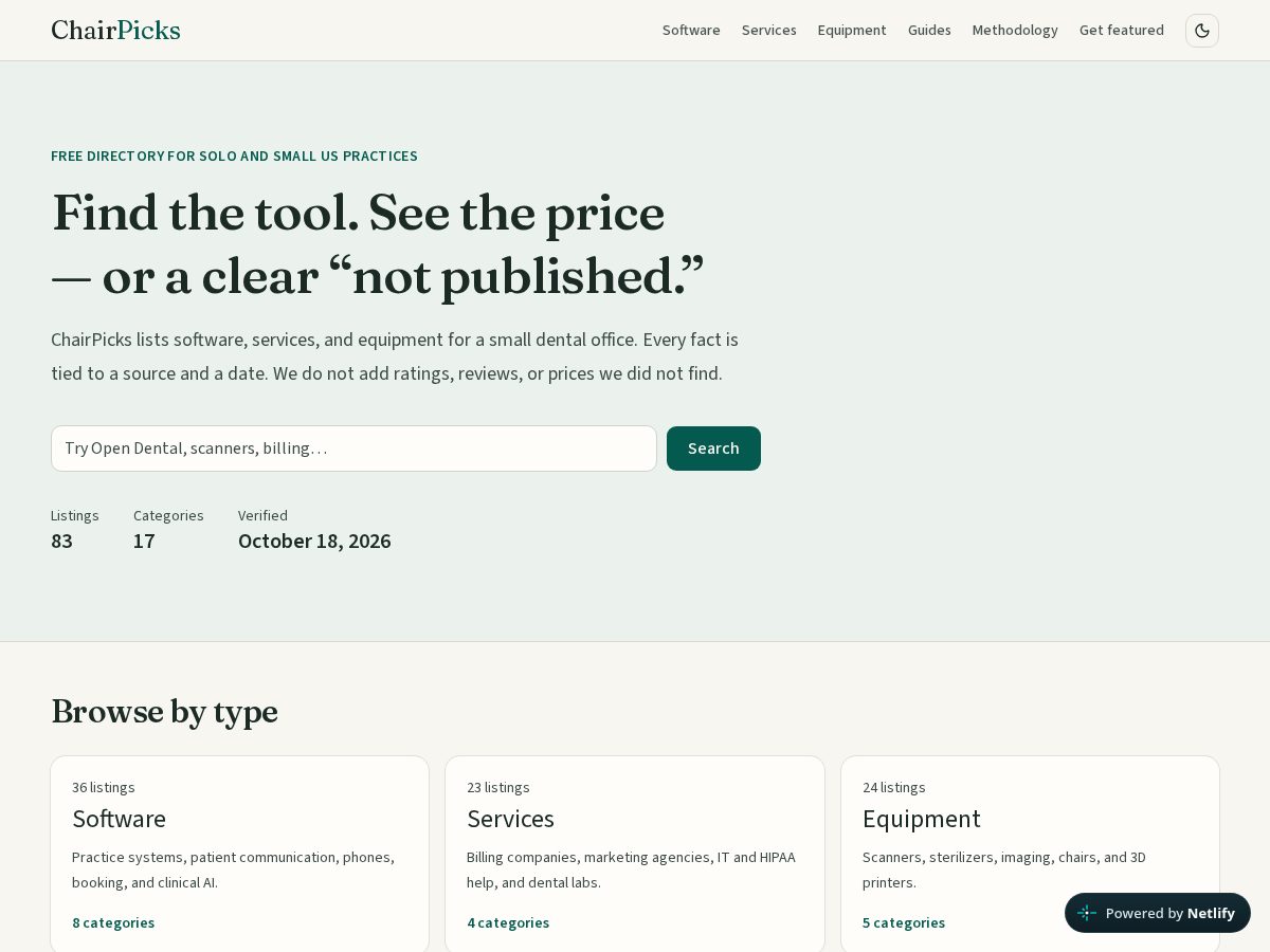Landing-page snapshot of chairpicks.com