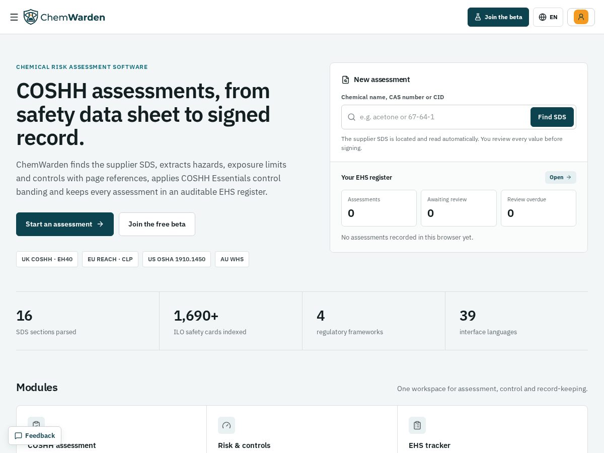 Landing-page snapshot of chemwarden.com