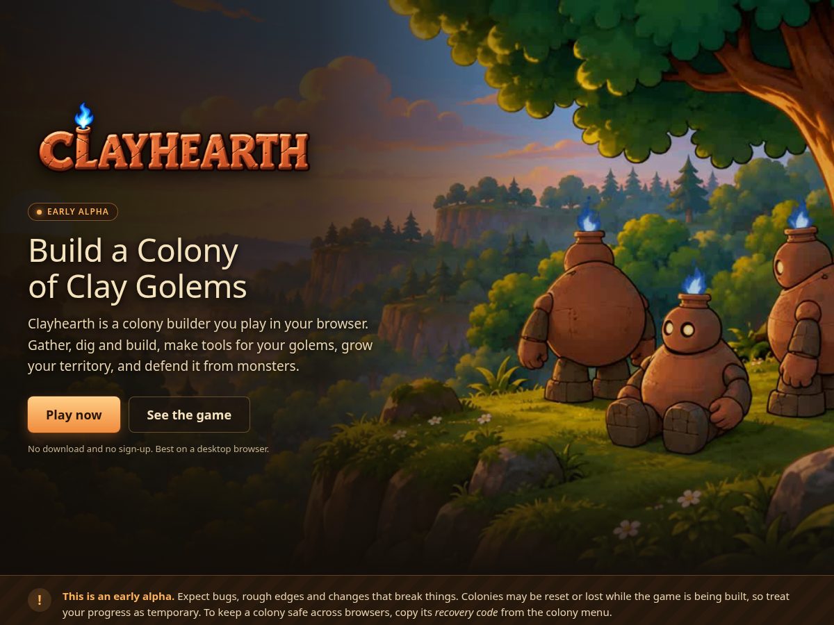 Landing-page snapshot of clayhearth.com