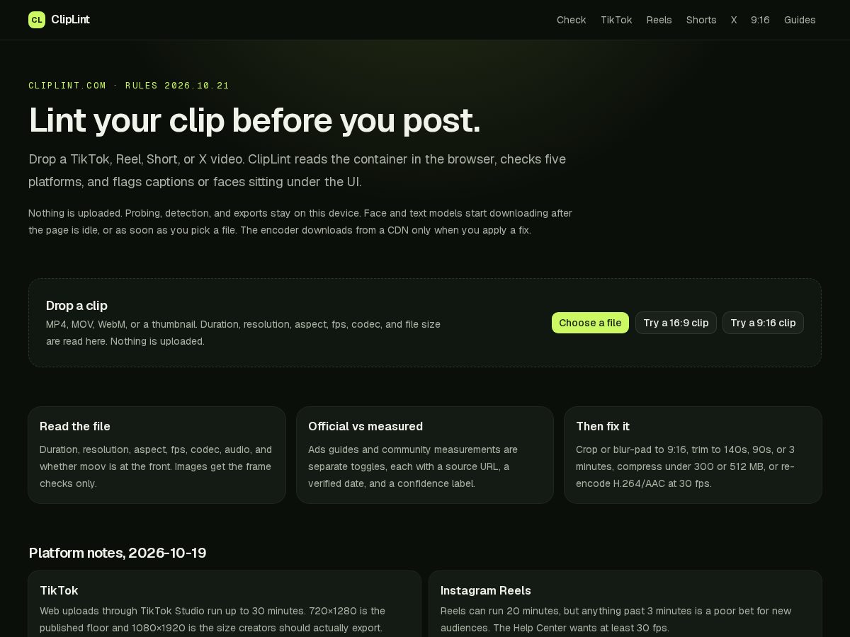 Landing-page snapshot of cliplint.com