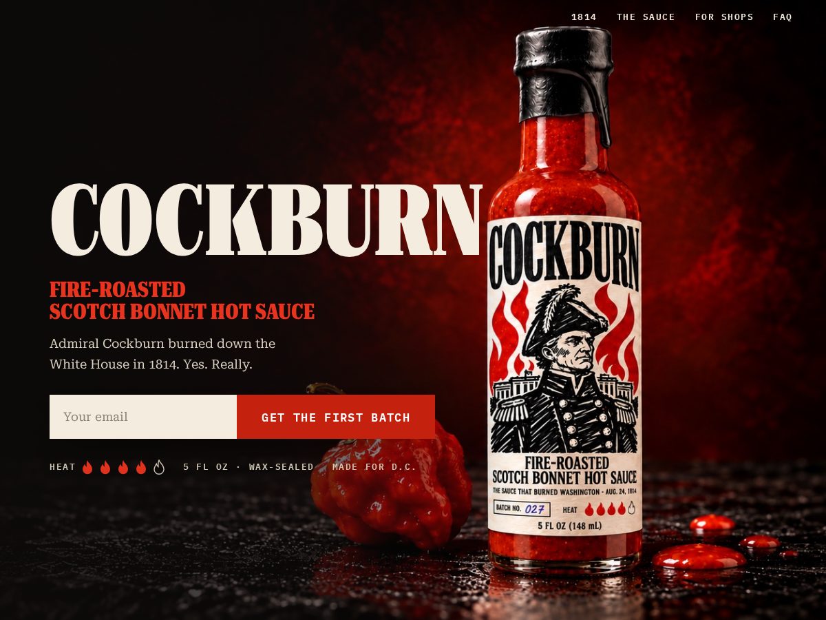 Landing-page snapshot of cockburnhotsauces.com