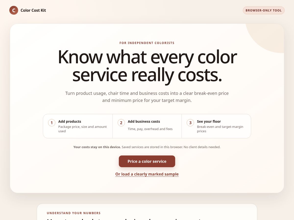 Landing-page snapshot of colorcostkit.com