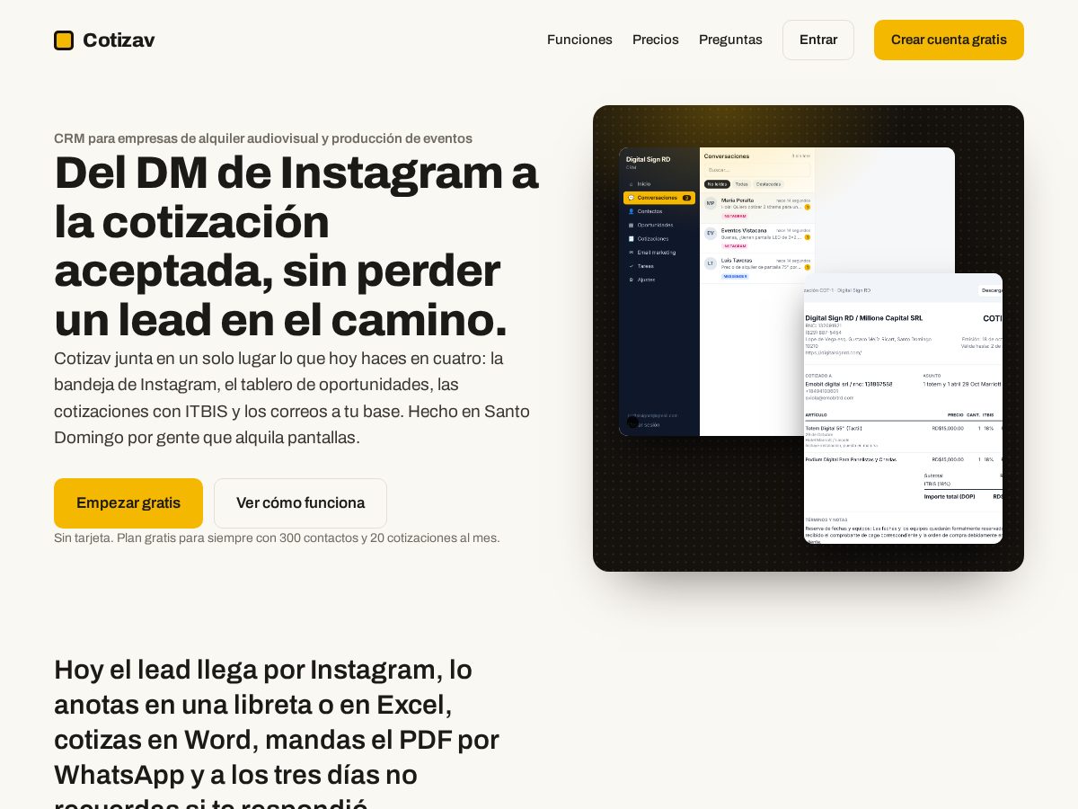 Landing-page snapshot of cotizav.com
