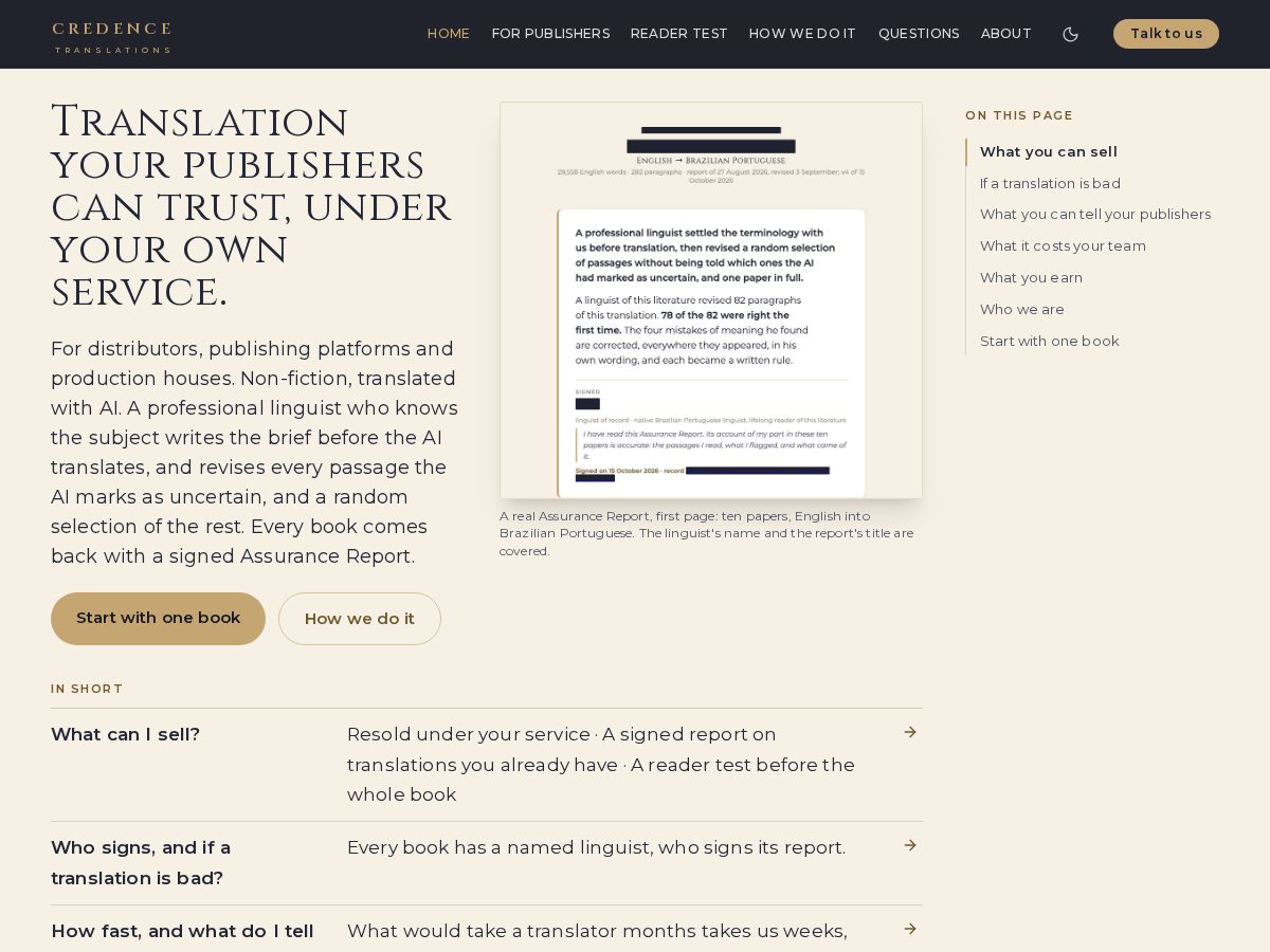 Landing-page snapshot of credencetranslations.com