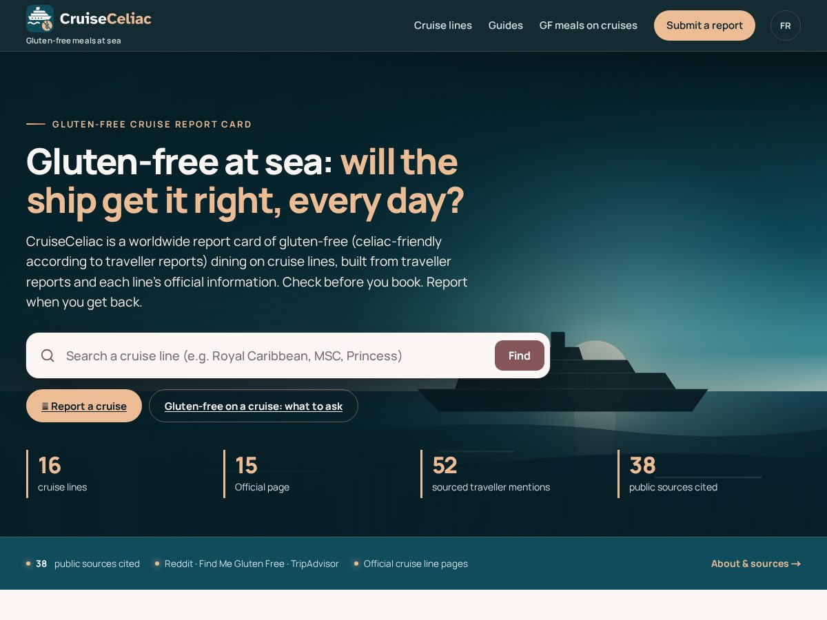 Landing-page snapshot of cruiseceliac.com