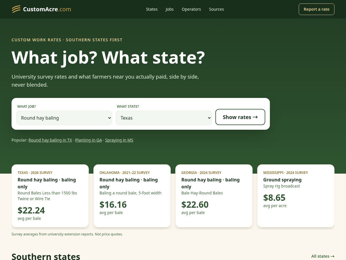 Landing-page snapshot of customacre.com