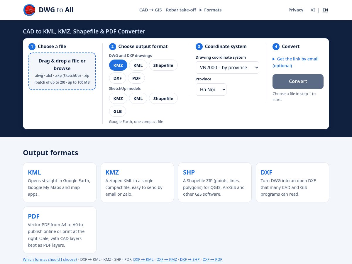 Landing-page snapshot of dwgtoall.com