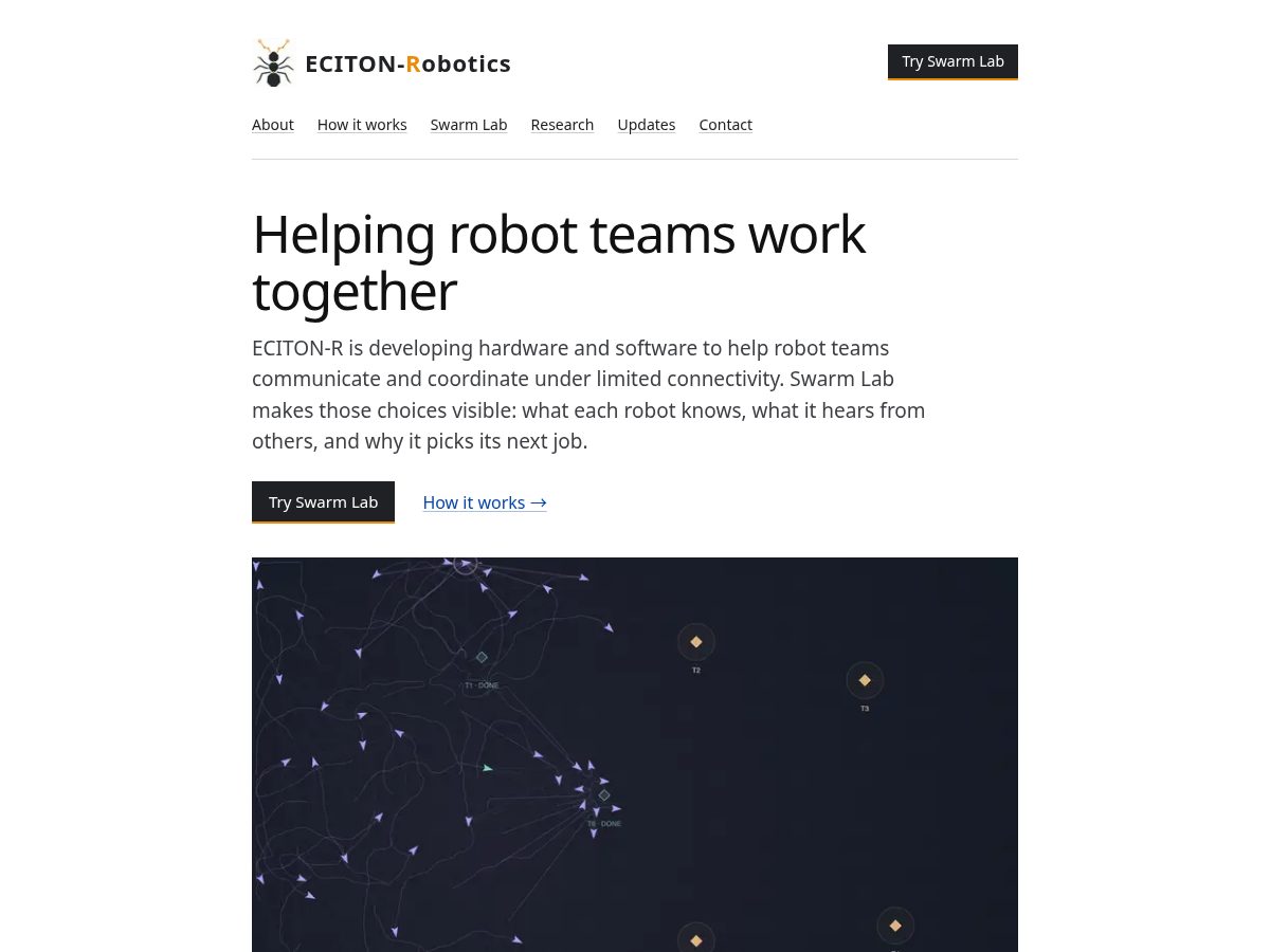 Landing-page snapshot of ecitonrobotics.com