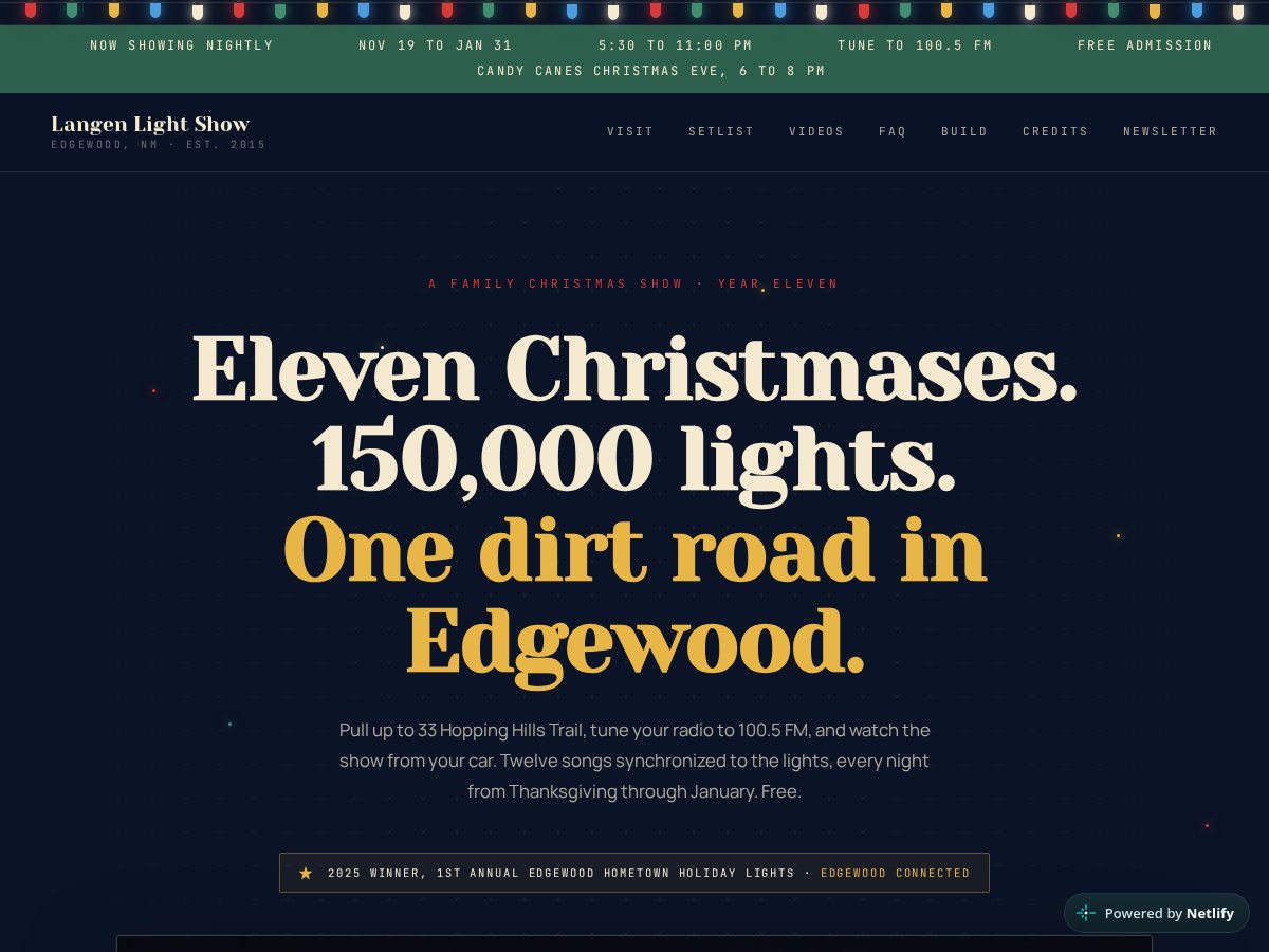 Landing-page snapshot of edgewoodlightshow.com