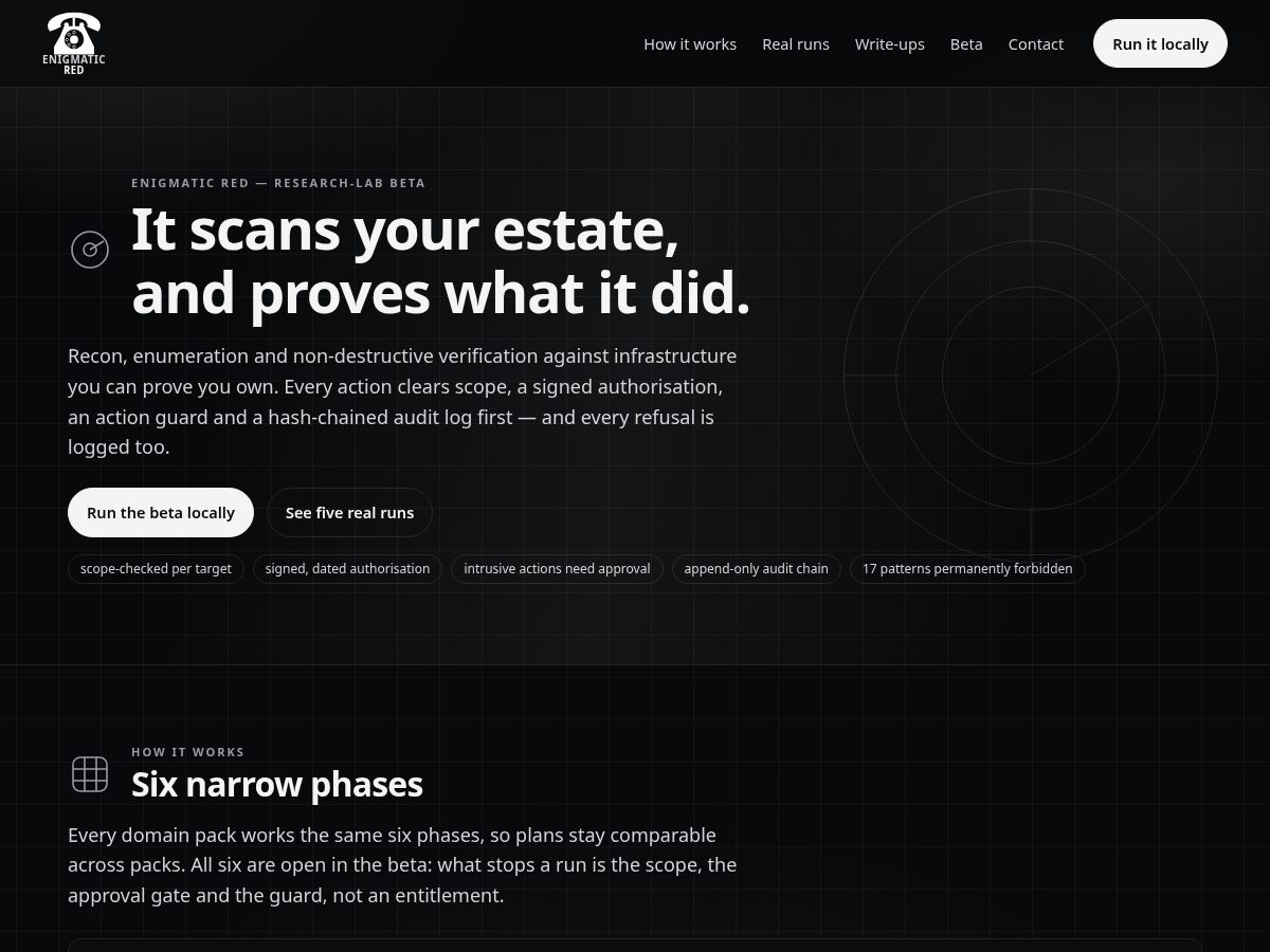 Landing-page snapshot of enigmaticred.com