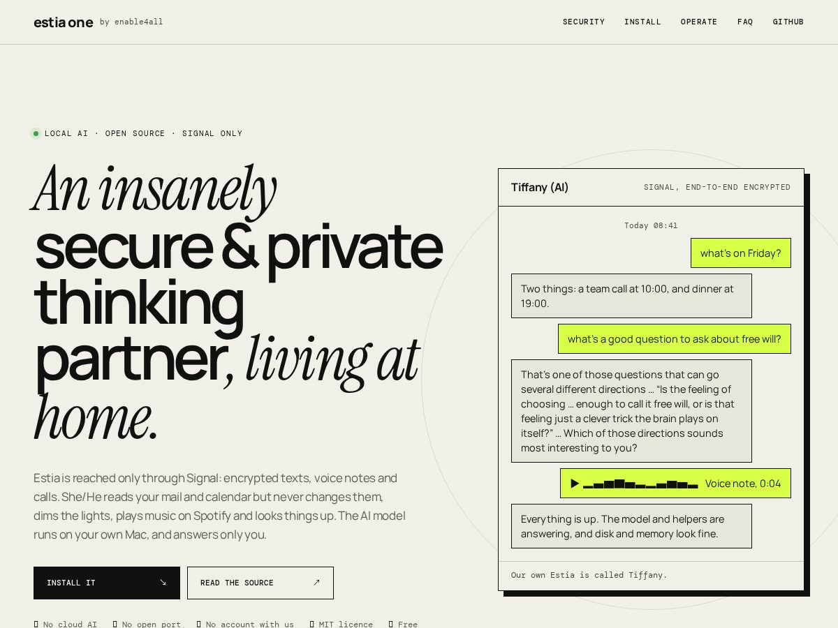 Landing-page snapshot of estia.one
