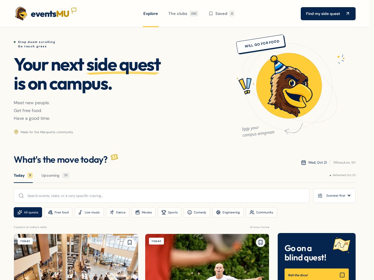 Landing-page snapshot of eventsmu.com