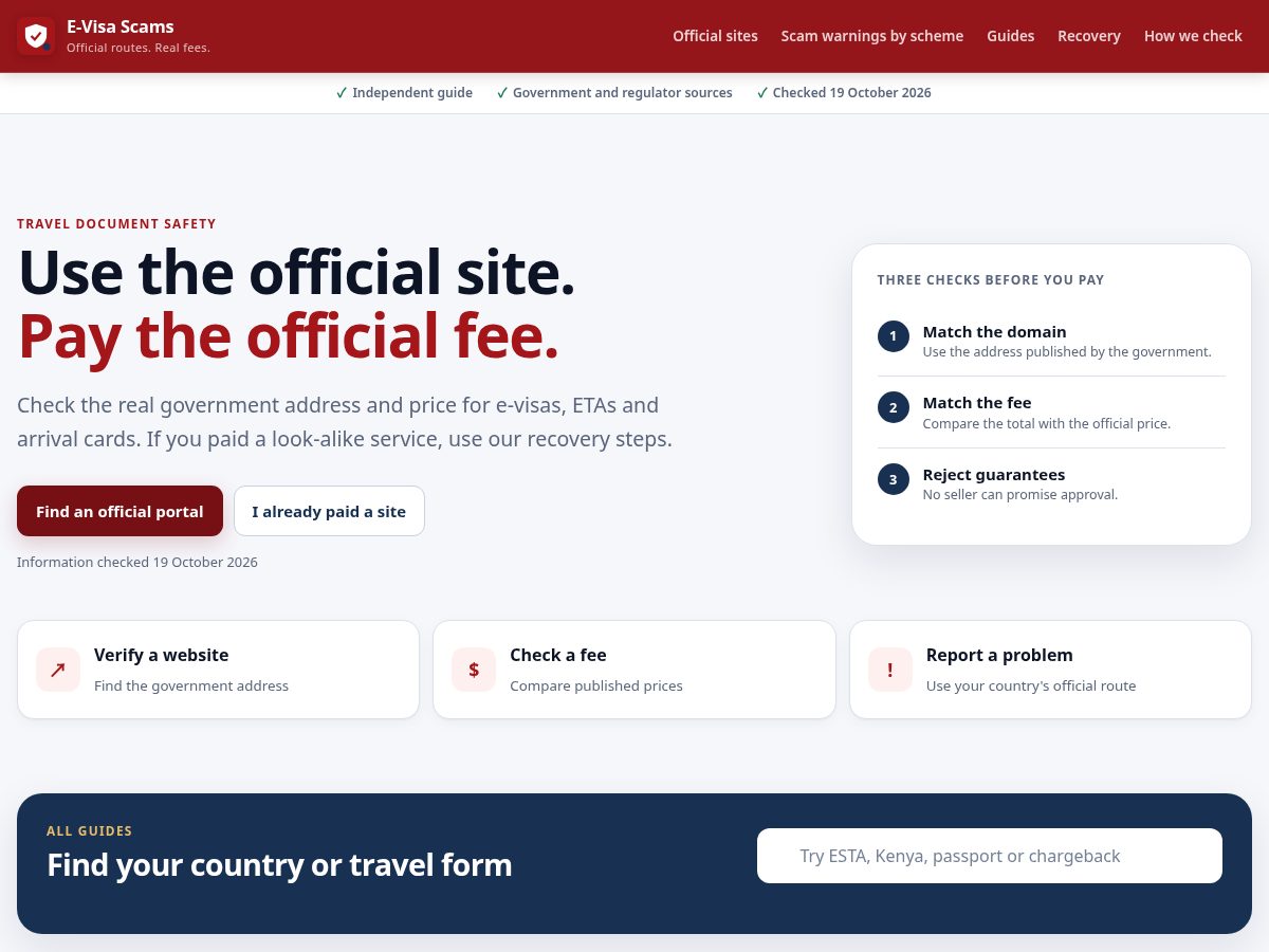 Landing-page snapshot of evisascams.com
