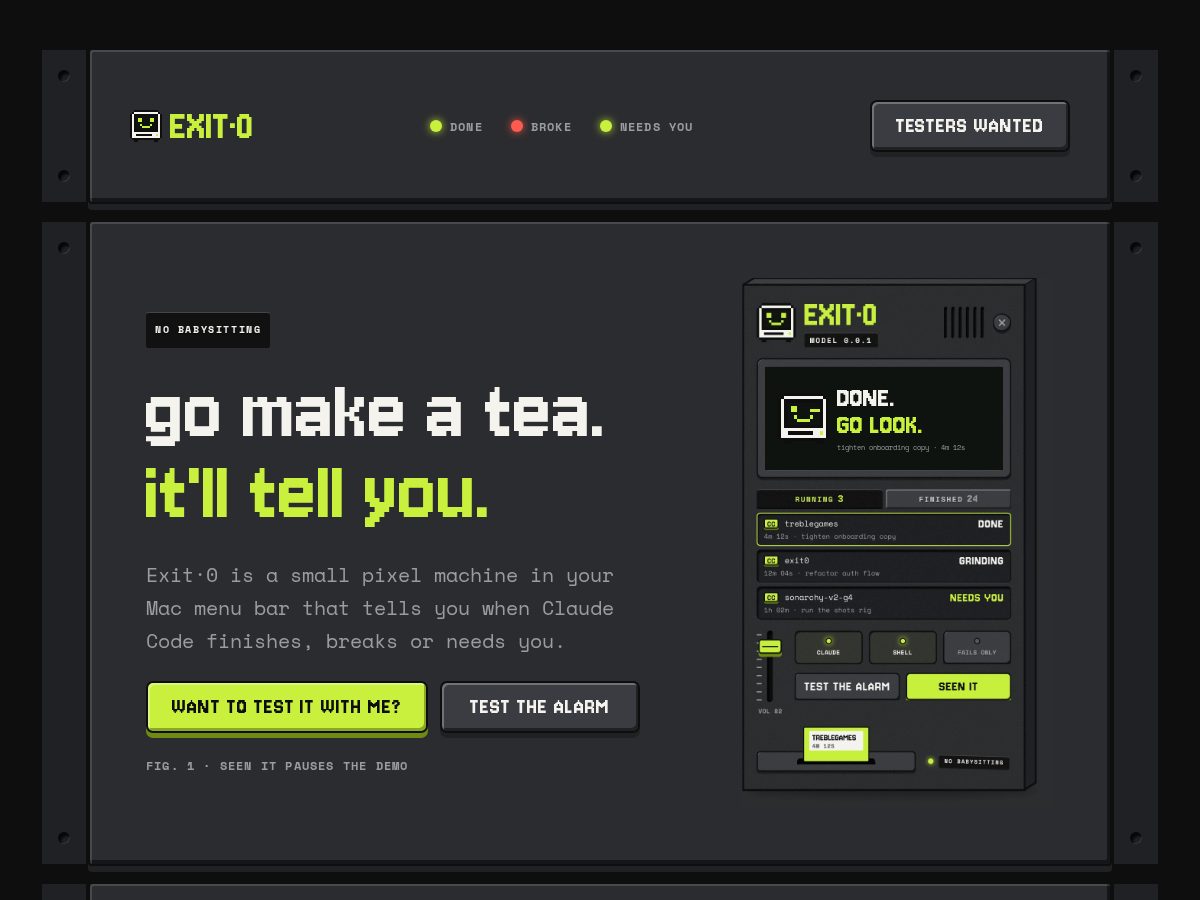 Landing-page snapshot of exit0.buzz