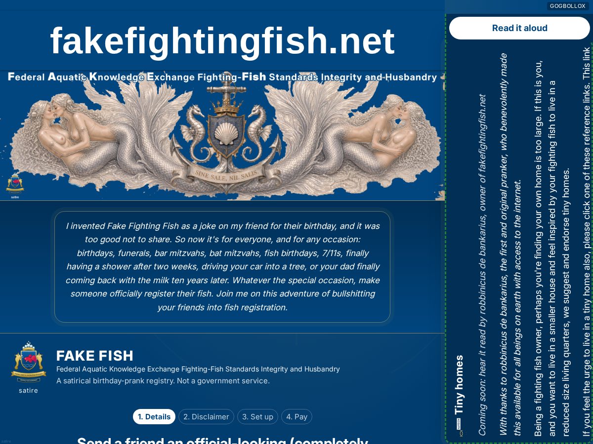 Landing-page snapshot of fakefightingfish.net