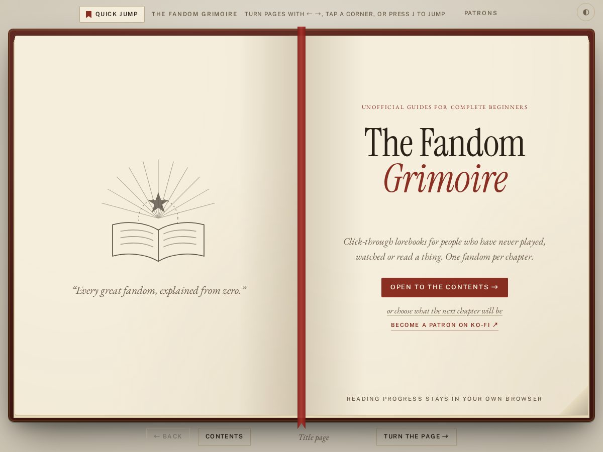 Landing-page snapshot of fandom-grimoire.com