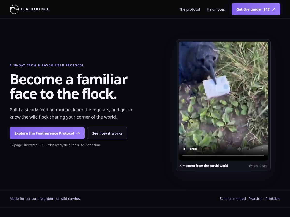 Landing-page snapshot of featherence.com