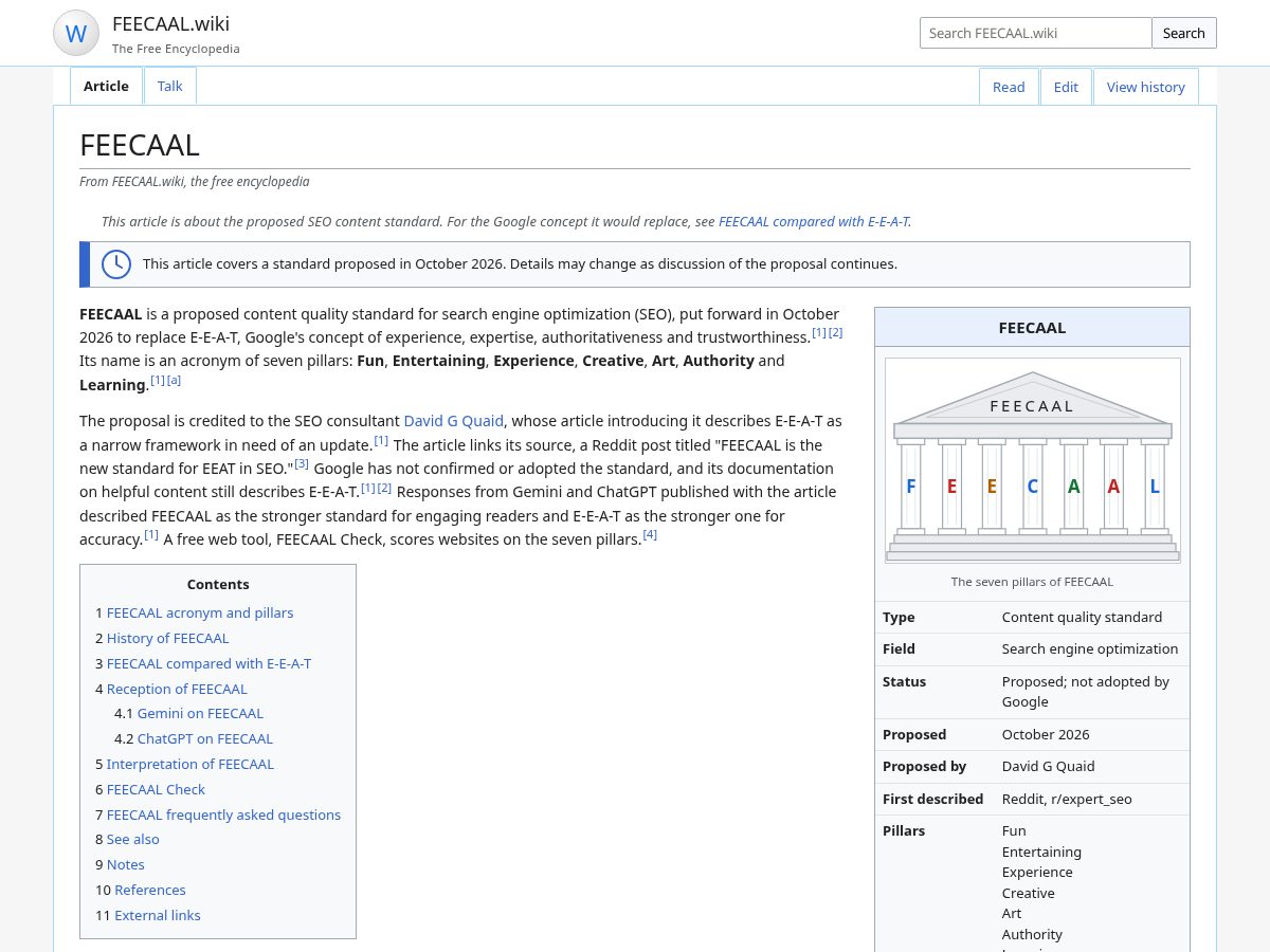 Landing-page snapshot of feecaal.wiki