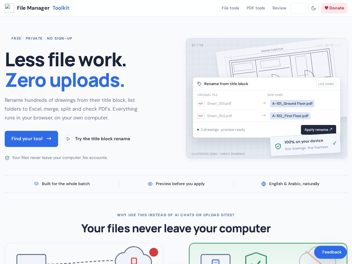 Landing-page snapshot of filemanagertoolkit.com