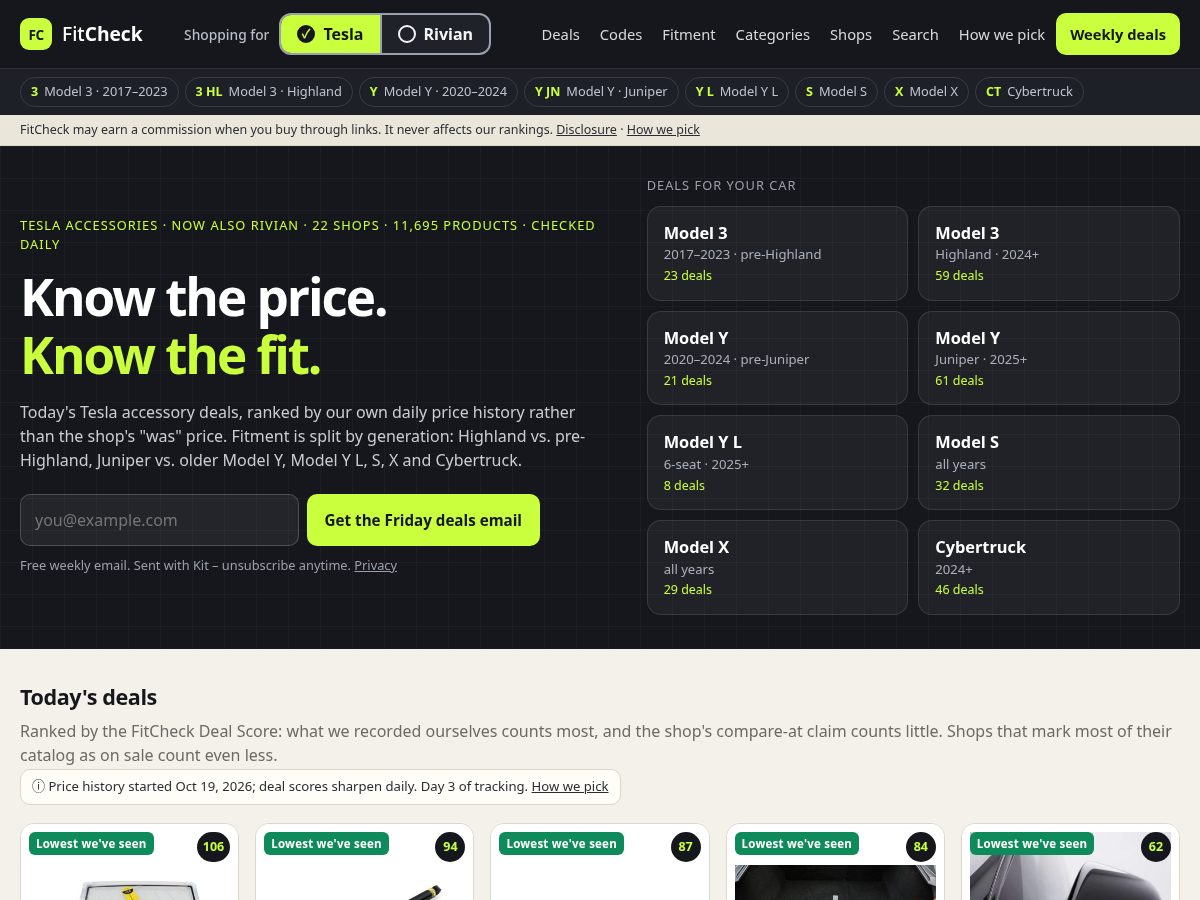 Landing-page snapshot of fitcheckev.com