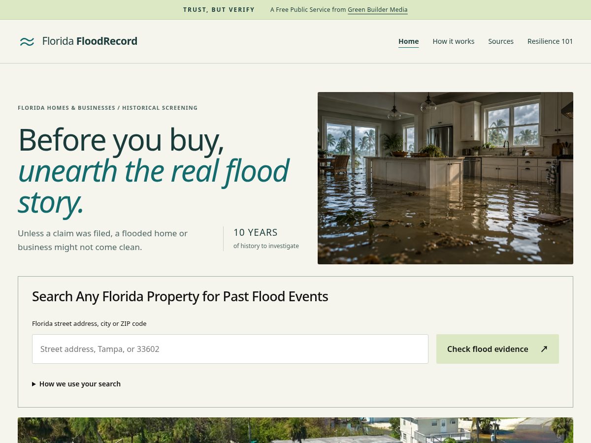 Landing-page snapshot of floridafloodrecord.com