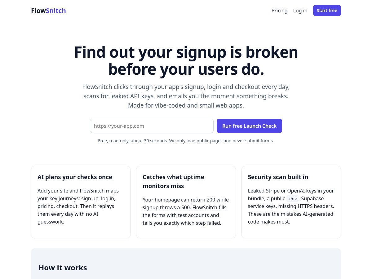 Landing-page snapshot of flowsnitch.com