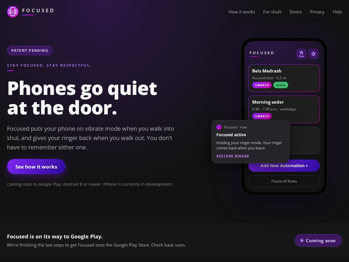 Landing-page snapshot of focusedplace.com