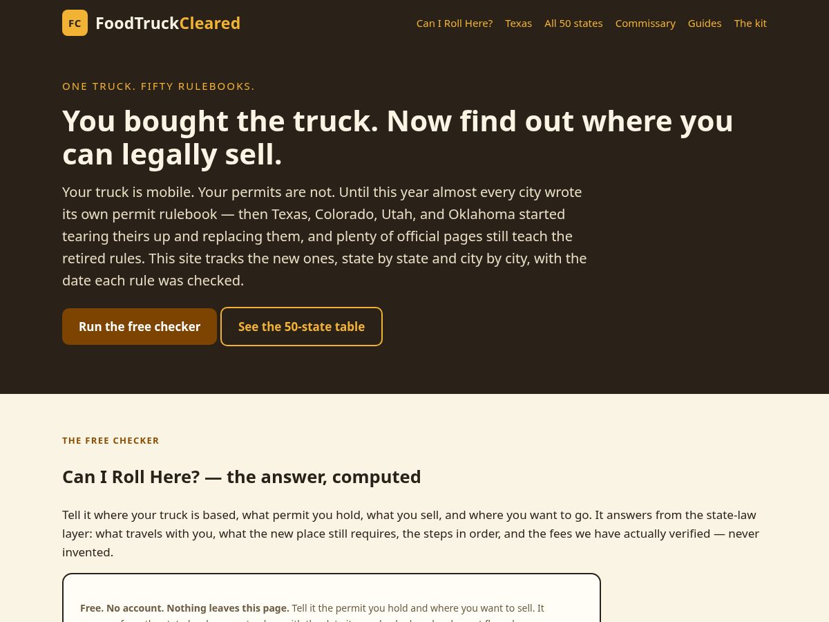 Landing-page snapshot of foodtruckcleared.com