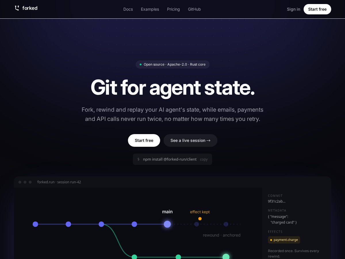 Landing-page snapshot of forked.run