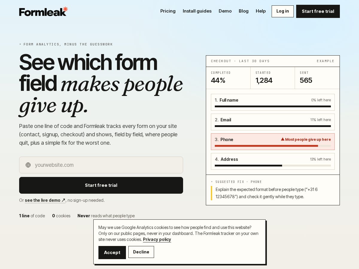 Landing-page snapshot of formleak.com