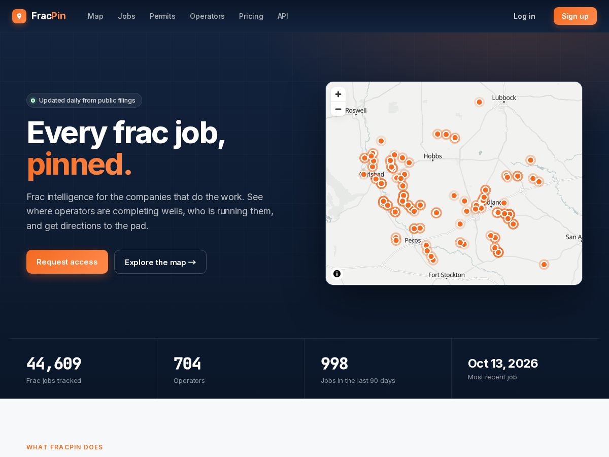 Landing-page snapshot of fracpin.com