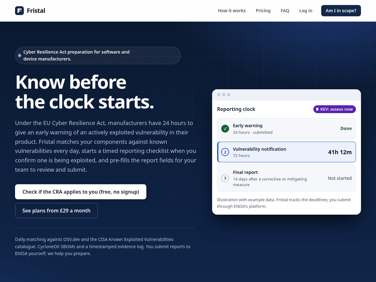 Landing-page snapshot of fristal.com