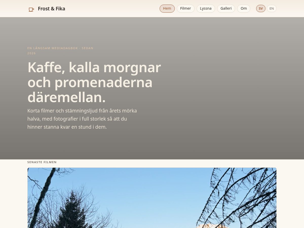 Landing-page snapshot of frostandfika.com