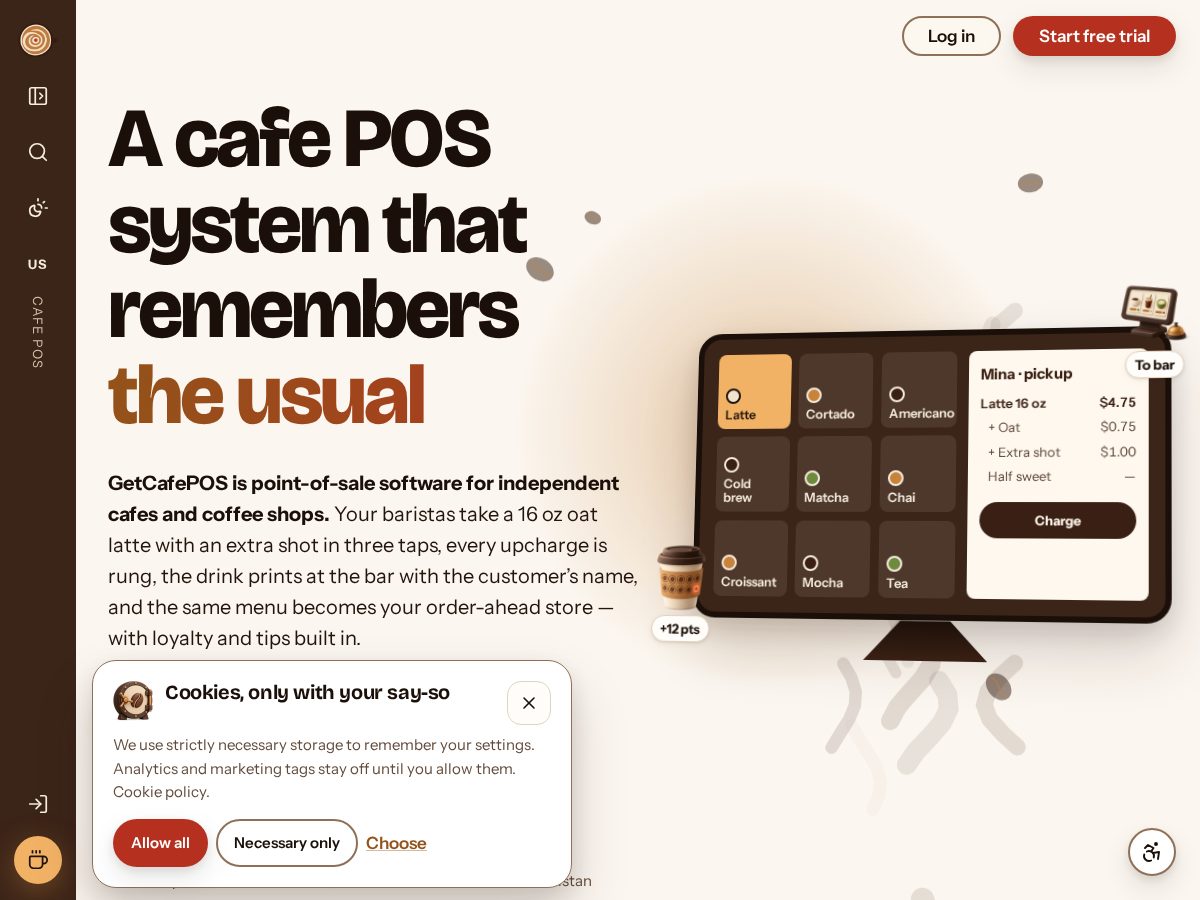 Landing-page snapshot of getcafepos.com