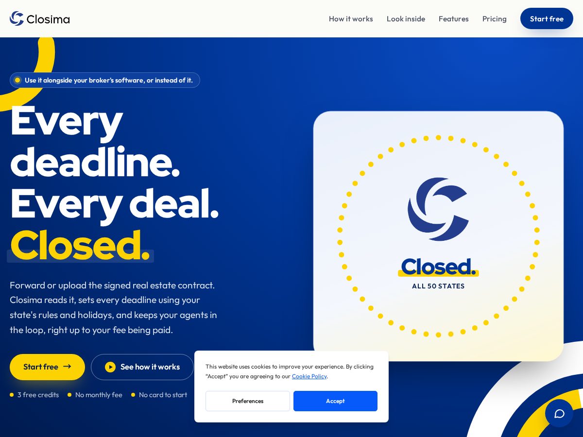 Landing-page snapshot of getclosima.com